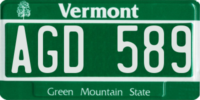VT license plate AGD589
