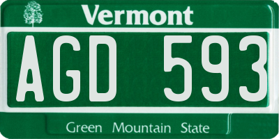VT license plate AGD593