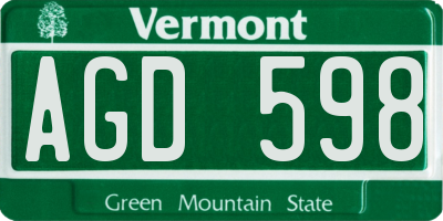VT license plate AGD598