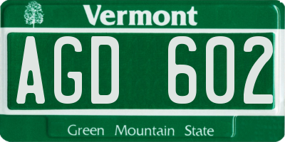 VT license plate AGD602
