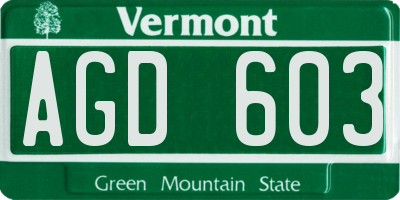 VT license plate AGD603
