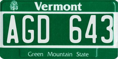VT license plate AGD643