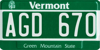 VT license plate AGD670