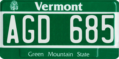 VT license plate AGD685