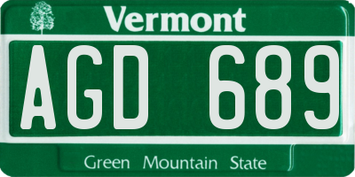 VT license plate AGD689