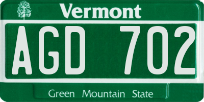 VT license plate AGD702