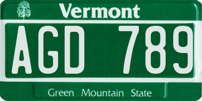 VT license plate AGD789