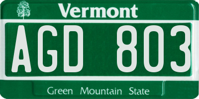VT license plate AGD803