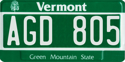 VT license plate AGD805