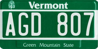 VT license plate AGD807