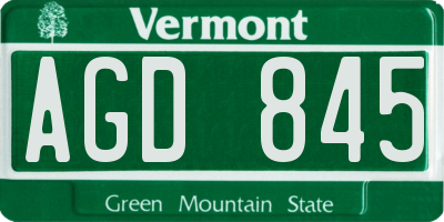VT license plate AGD845