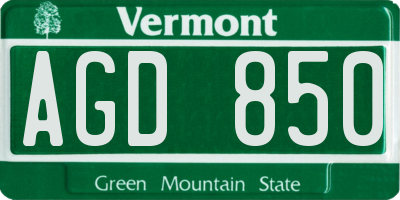 VT license plate AGD850