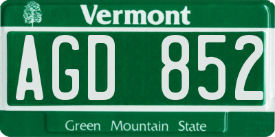 VT license plate AGD852