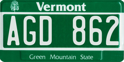 VT license plate AGD862