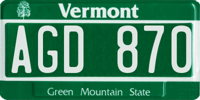 VT license plate AGD870