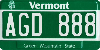 VT license plate AGD888