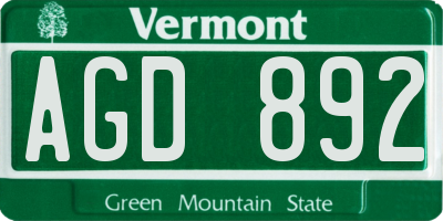 VT license plate AGD892