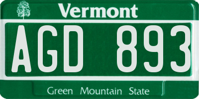 VT license plate AGD893