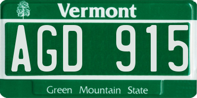 VT license plate AGD915