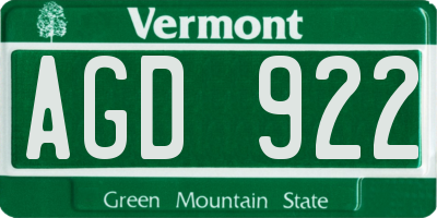 VT license plate AGD922