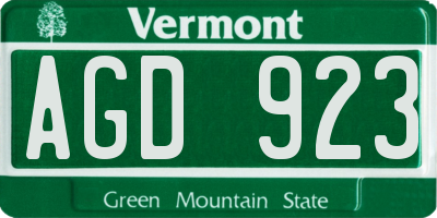 VT license plate AGD923