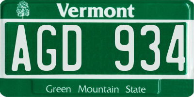 VT license plate AGD934