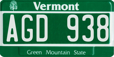 VT license plate AGD938