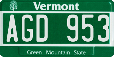 VT license plate AGD953