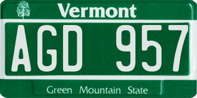 VT license plate AGD957