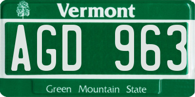 VT license plate AGD963