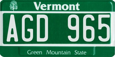 VT license plate AGD965