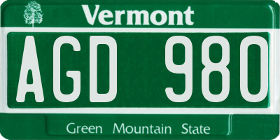 VT license plate AGD980