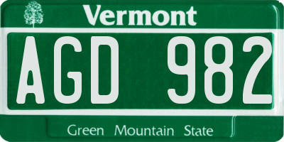 VT license plate AGD982
