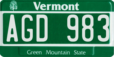 VT license plate AGD983