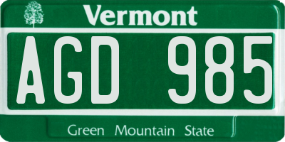 VT license plate AGD985