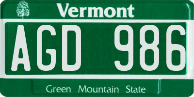 VT license plate AGD986