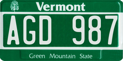 VT license plate AGD987