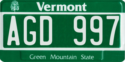 VT license plate AGD997
