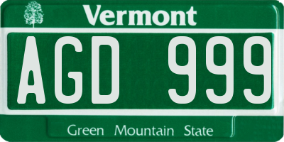 VT license plate AGD999