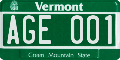 VT license plate AGE001
