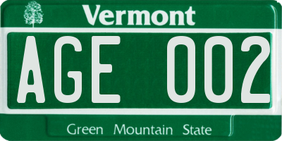 VT license plate AGE002