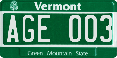 VT license plate AGE003