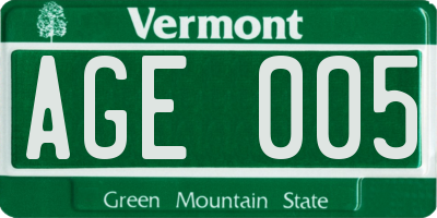 VT license plate AGE005
