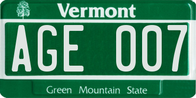 VT license plate AGE007