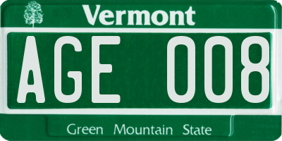 VT license plate AGE008