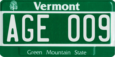 VT license plate AGE009