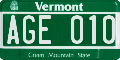 VT license plate AGE010