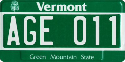 VT license plate AGE011