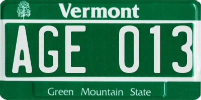 VT license plate AGE013
