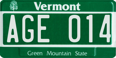 VT license plate AGE014